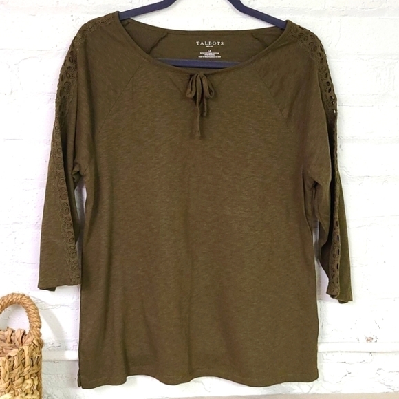TALBOTS EMBROIDERY BROWN TOP SZ LARGE PETITE - Picture 1 of 5